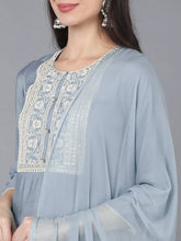 Women Grey Poly Silk Kurta Trousers With Dupatta Pkskd1116